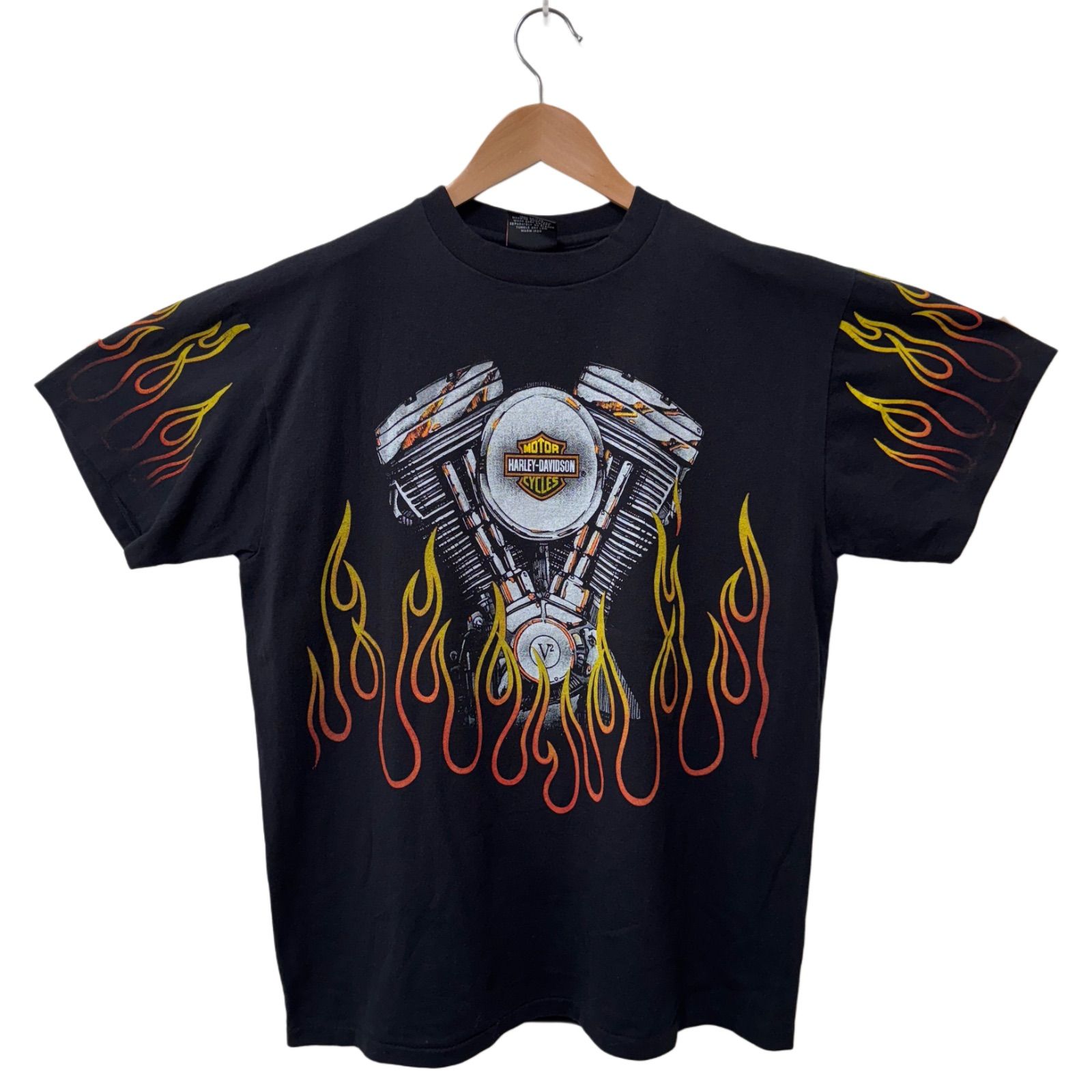 90’s USA製 Harley-Davidson ファイヤー Tシャツ L 古着 90s USA製 HARLEY DAVIDSON ファイヤー ロゴ ウィング T