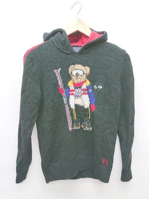 POLO RALPH LAUREN キッズ 子供服 ポロベア 長袖 ニット パーカー サイズL/G 14-16 ブラック マルチ メンズ P  【1405230014183】