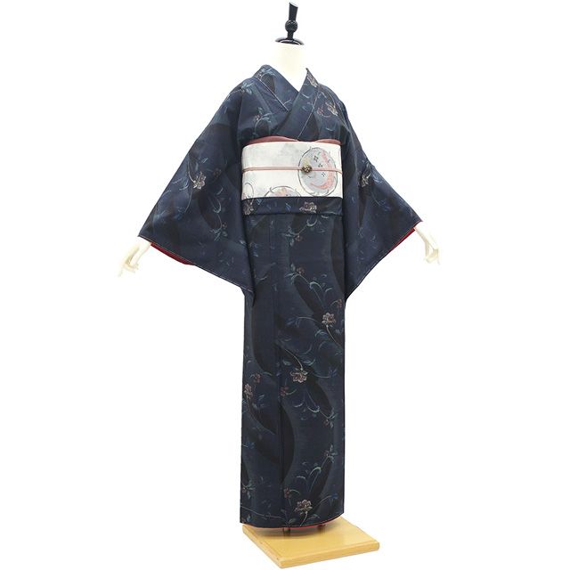 本場大島紬 着物 泥染 9マルキ カタス式 こげ茶 松 霞 カジュアル