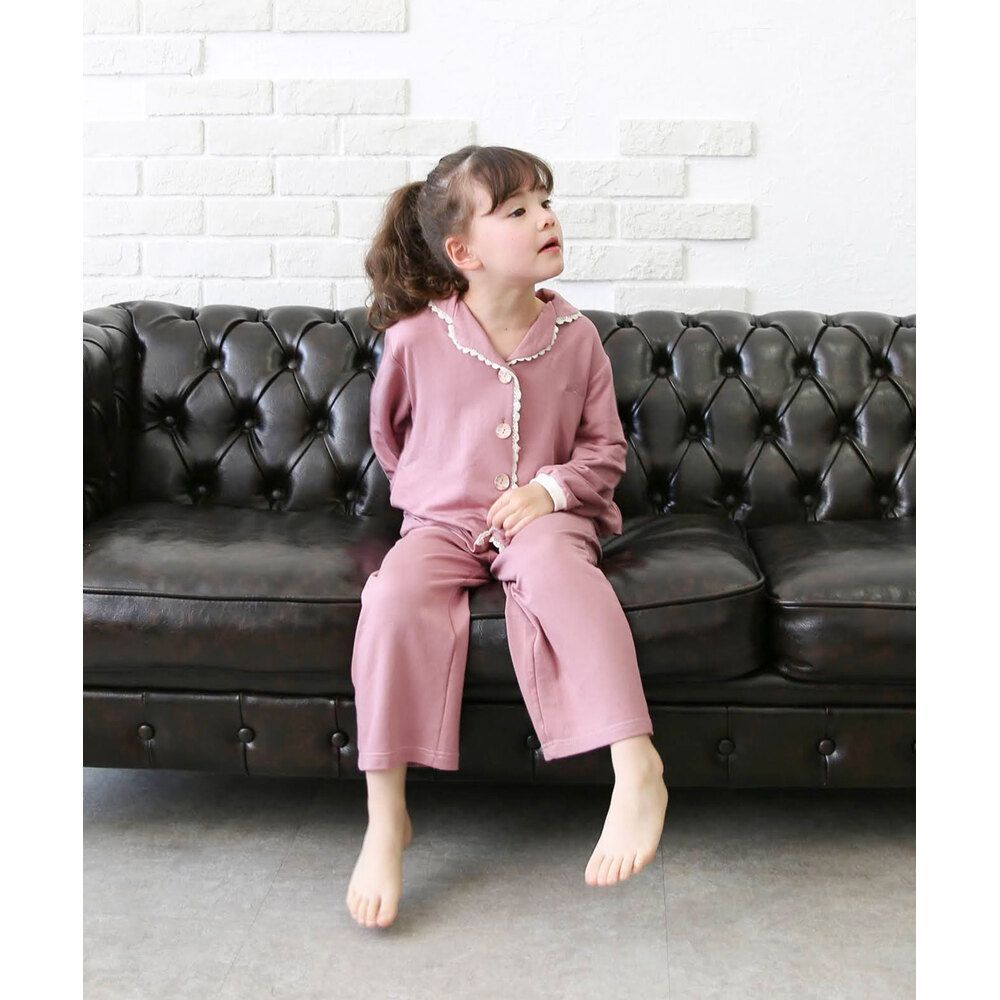 ピンク L ゆめパジャマ上下セット パジャマ 前開き 女の子 キッズ セットアップ 75012402 上下セット 長袖 上下 長ズボン レース 寝巻き 部屋着 襟付き フロントボタン おしゃれ かわいい オシャレ ルームウェア ナイトウェア