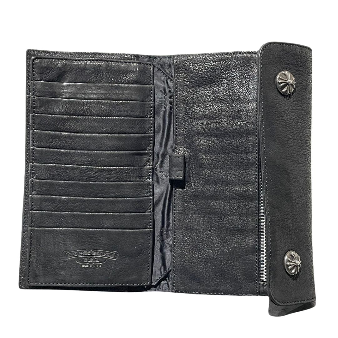 クロム WAVE クロス ボール ボタン レザー ウォレット 長財布 CHROME HEARTS クロムハーツ（原本無） 2ZIP 2ジップ クロス