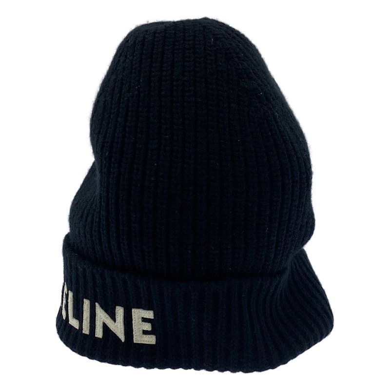 CELINE | セリーヌ | ロゴワッペン ウール リブ ニットキャップ | ブラック | ホワイト | メンズ