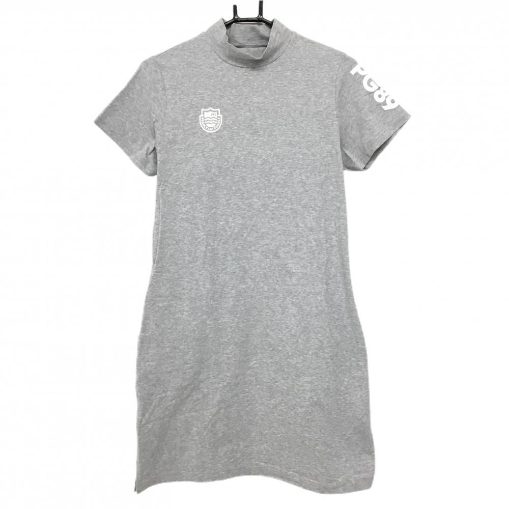 【超美品】パーリーゲイツ 半袖ハイネックワンピース 杢ライトグレー ストレッチ  レディース 1(M) ゴルフウェア PEARLY GATES