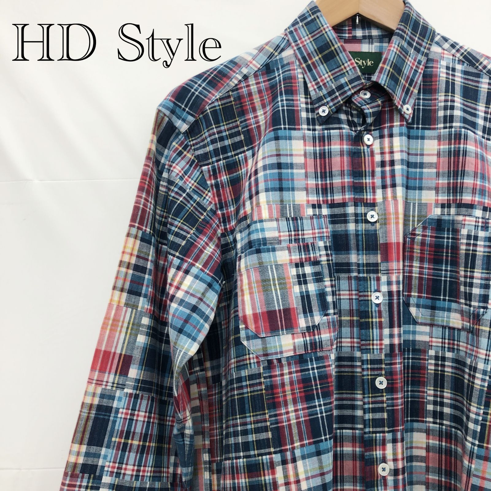 HD Style マドラスチェック 七分袖シャツ パッチワーク風 サイズ