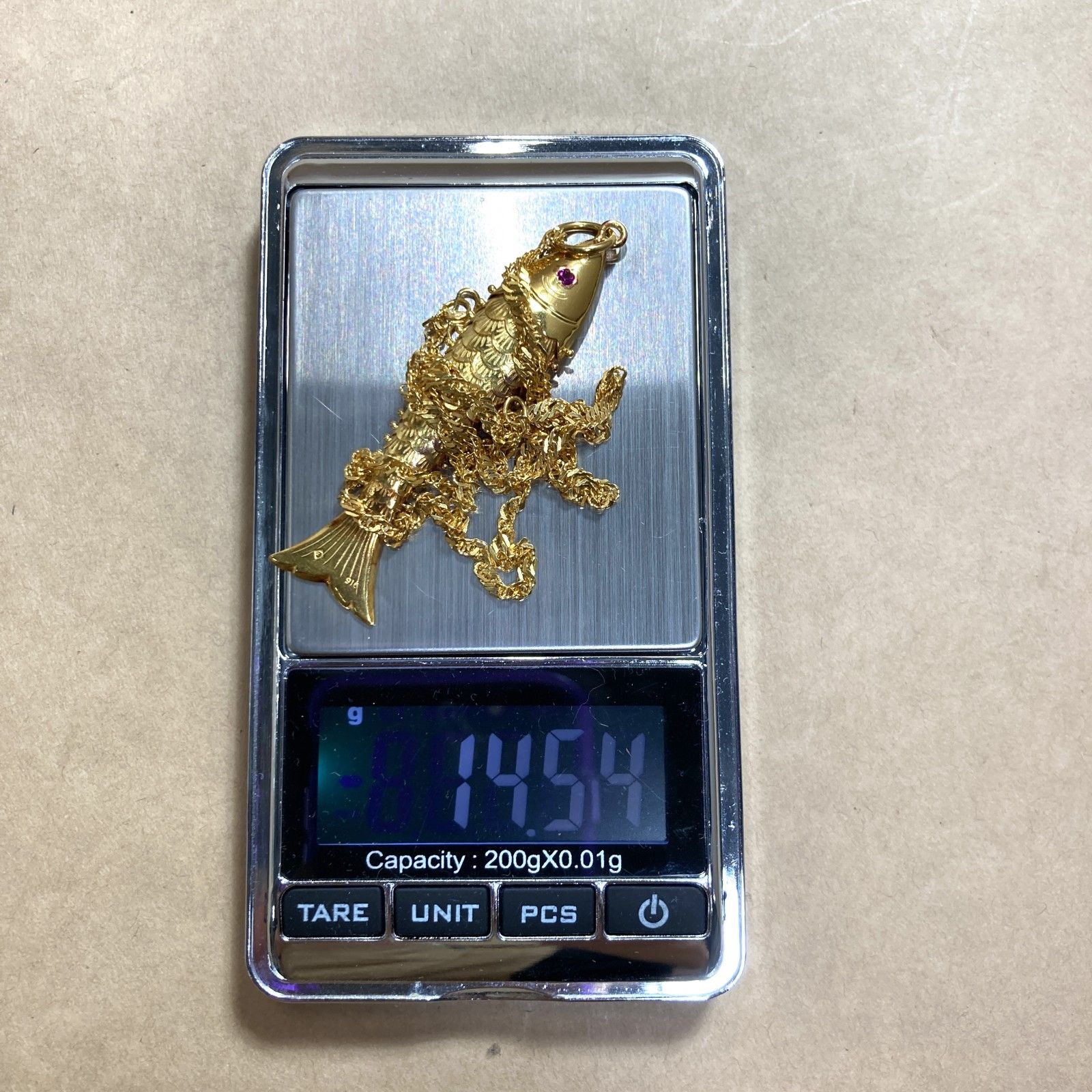 ☆ 916刻印/22K刻印 22金 ゴールドツイストチェーンネックレス 魚