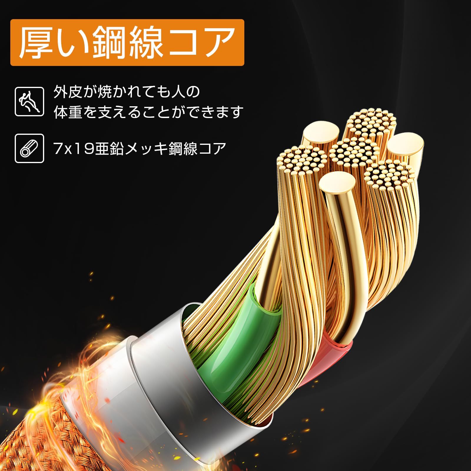 スチールコア安全ロープ 12mm