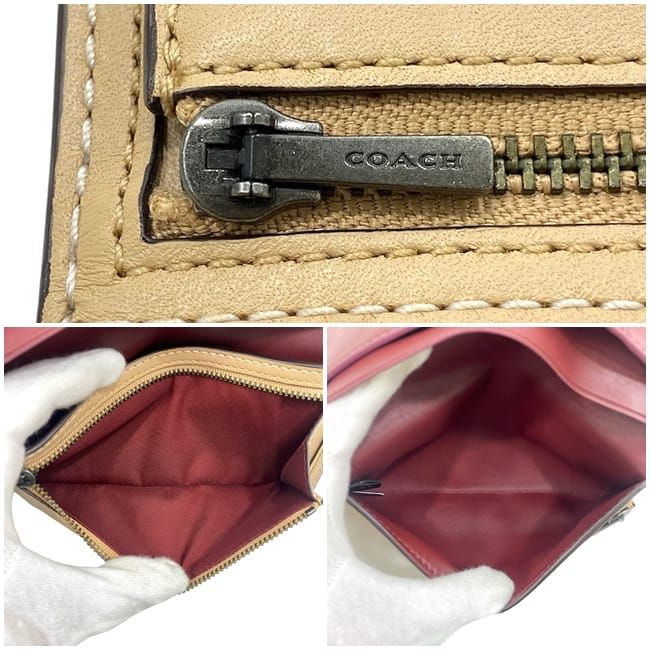 コーチ 三つ折り 長財布 ベージュ 57197 美品 財布 レザー 中古 - メルカリ