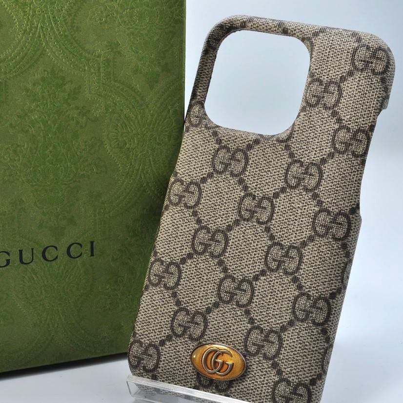 【新品、本物、当店在庫だから安心】 未使用 GUCCI グッチ GGスプリーム iPhone 14プロ ケース 箱付 iPhoneアクセサリー