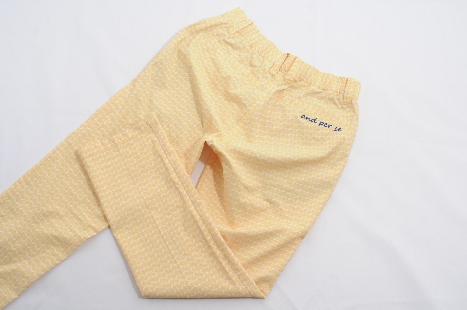 coco 中古 アンパスィ and per se メンズ パンツ M 黄×白  イエロー×ホワイト ロングパンツ 薄手 総柄 中古 メンズ アンパスィ and per se パンツ M 黄×白 イエロー