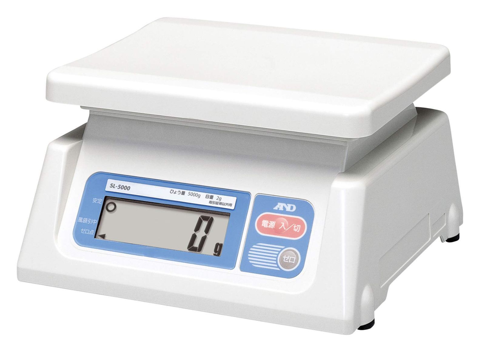 商品 皿寸法 230W*191Dmm 最小表示 2g 検定無計量法準拠製品 ひょう量 5000g SL-5000 デジタルはかり A-D