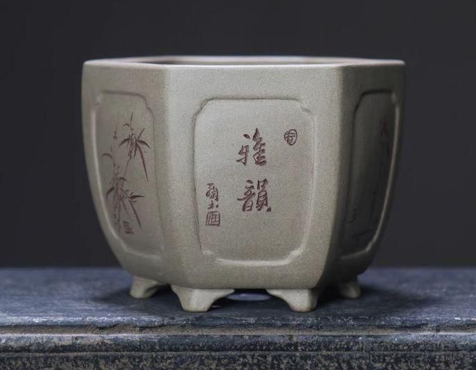 宜興 紫砂鉢 六角鉢 盆栽鉢 植木鉢 中国宜興 六角鉢 紫砂の鉢 盆栽鉢 植木鉢 小品盆栽鉢 大品盆栽鉢