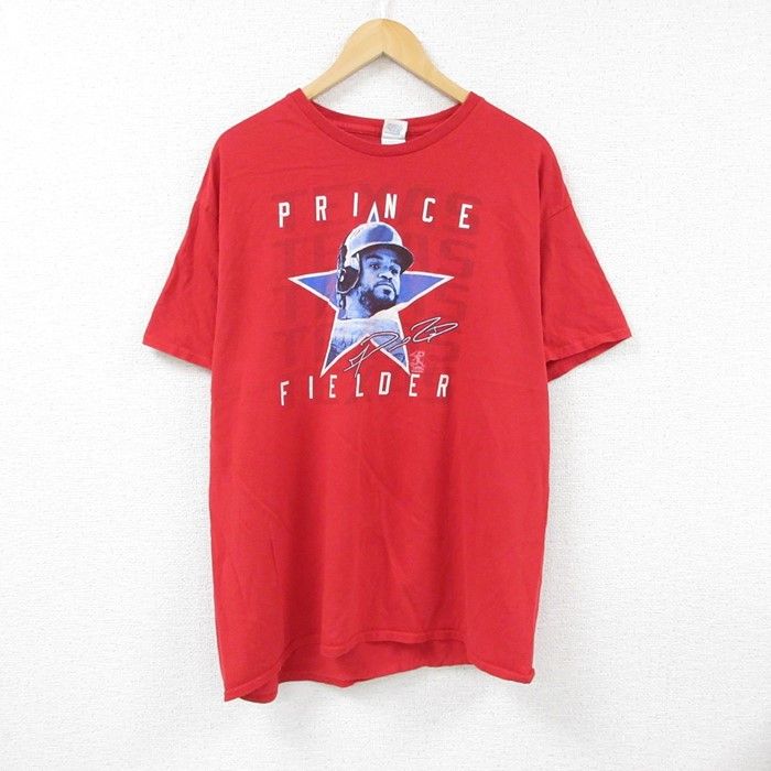 XL/古着 半袖 Tシャツ メンズ MLB テキサスレンジャーズ プリンスフィルダー 84 コットン クルーネック 赤 レッド メジャーリーグ ベースボ