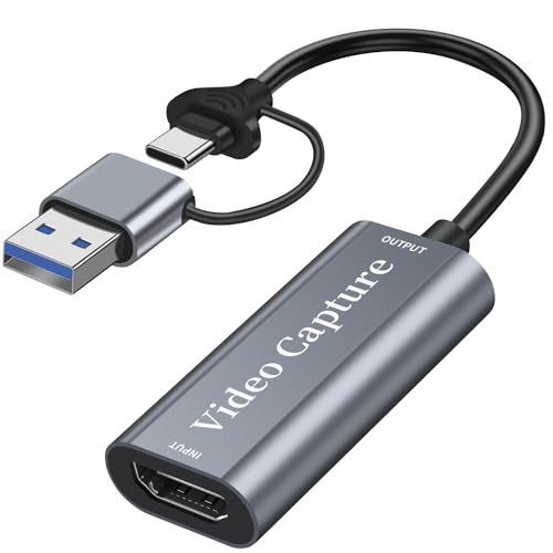 HDMIメス-USB+タイプルC_グレー 最新型 HDMI キャプチャーボード