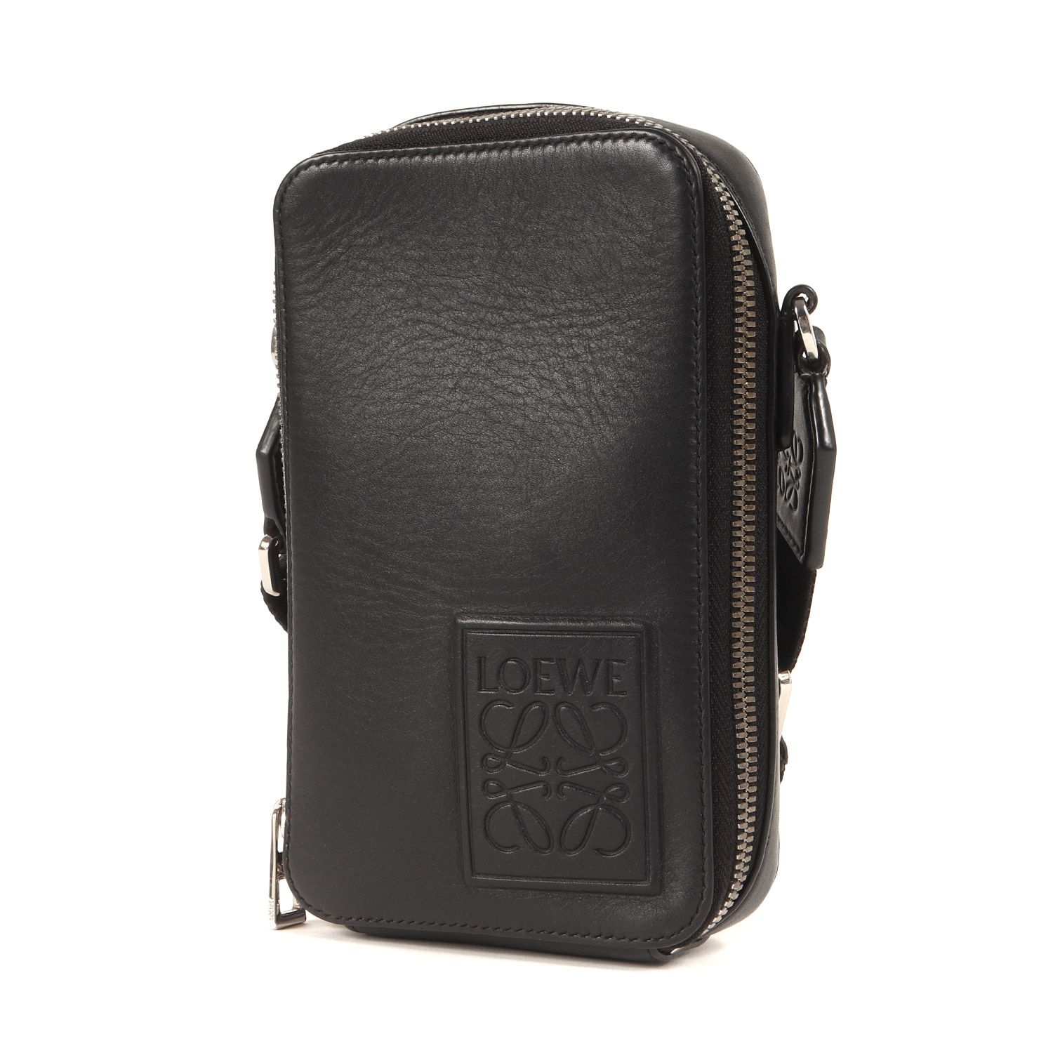 LOEWE ロエベ バーティカル クロスボディ ポケット サテンカーフレザー バッグ | ブラック 黒 | スペイン製 | ブランド カバン メンズ