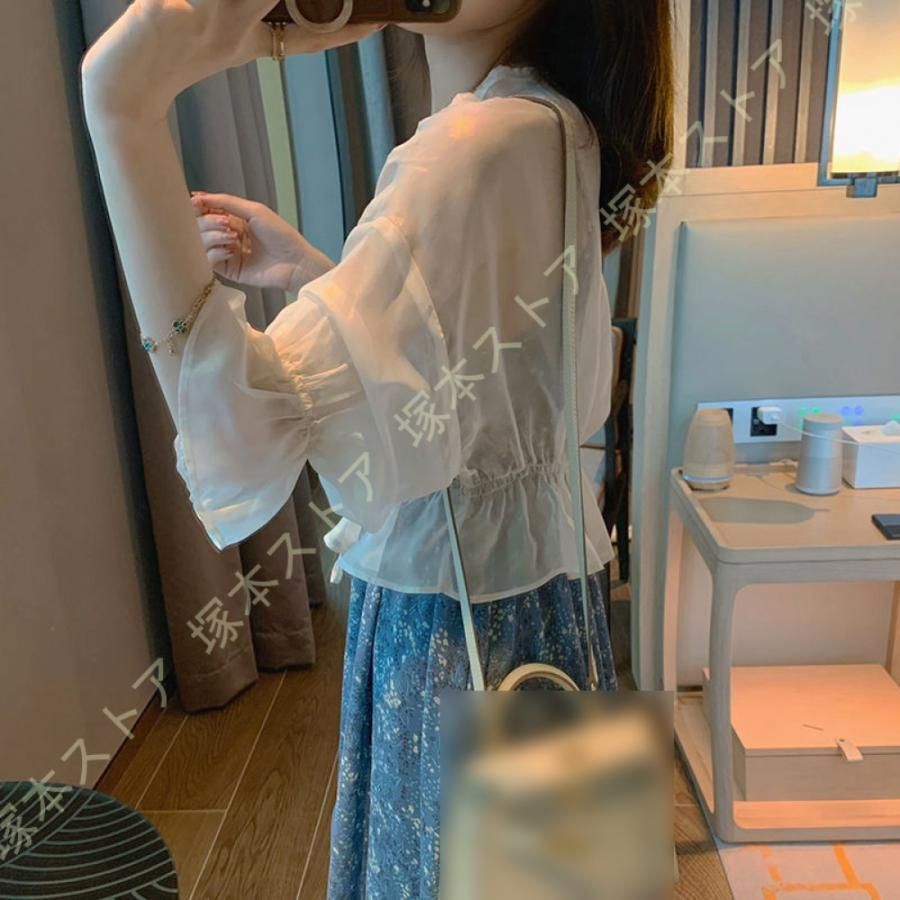 前結び ボレロ カーディガン シフォン 洗える 長袖 春夏 レディース アウター 体型カバー フリル付き かわいい トップス ライトアウター サマーコート 前結び ボレロ カーディガン シフォン 洗える 長袖 春夏