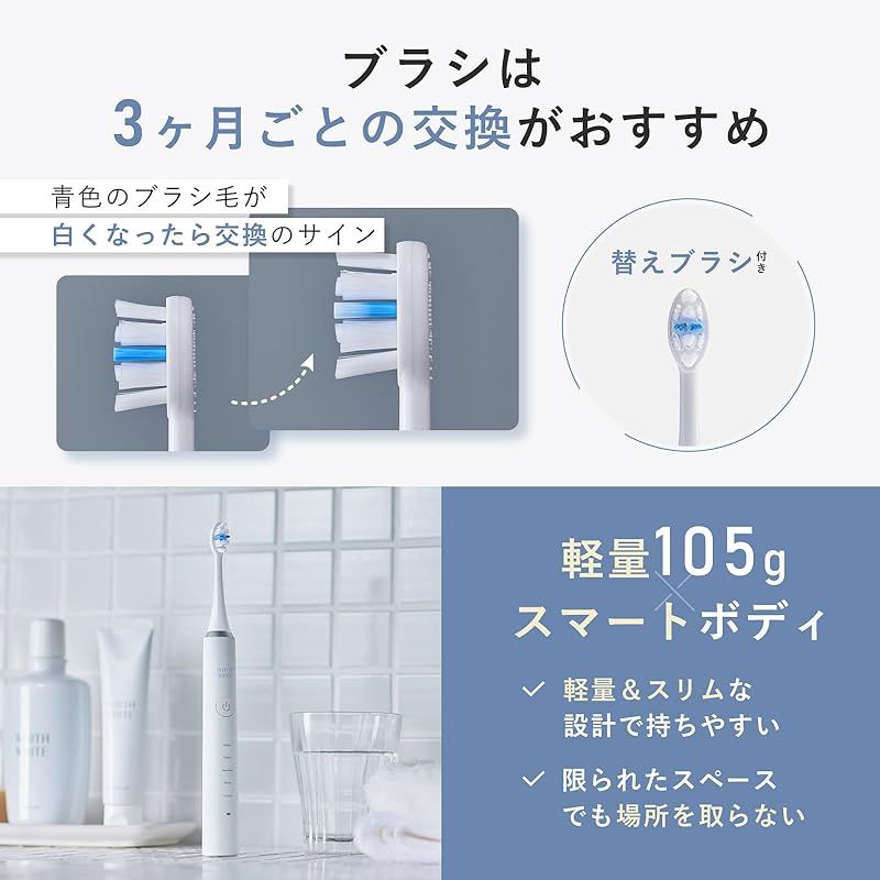 【最大42,000回/分 超音波洗浄 】フィスホワイト 電動歯ブラシ 替えブラシ デュポン製 軽量105g 5モード搭載 ホワイトニング 歯科医師推奨 本物コスメ・美容 - 電動歯ブラシ 最大42,000回/分 超音波洗浄 フィスホワイト 替えブラシ付