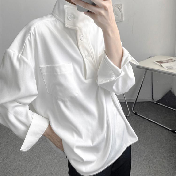 ハイネック シャツ メンズ プルオーバー シャツ 長袖シャツ 春
