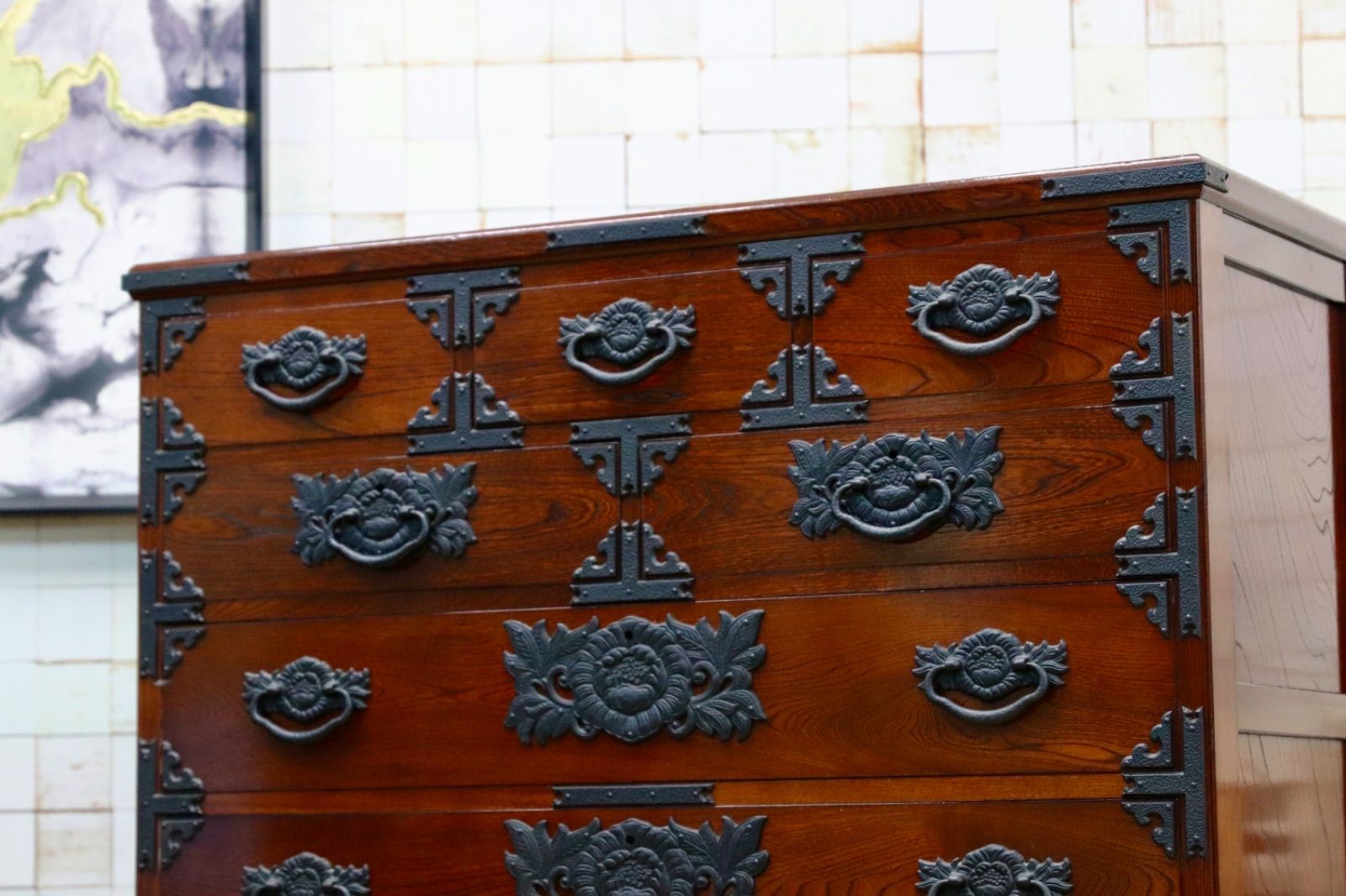 GMIH282A 整理箪笥 時代箪笥 欅材 民藝 アンティーク 引出し収納家具 和家具 レトロ 和室 座敷 検 岩谷堂箪笥