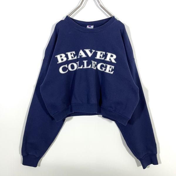90 s メキシコ製 champion チャンピオン カレッジ スウェット トレーナー ショート丈 紺 ネイビー Lサイズ