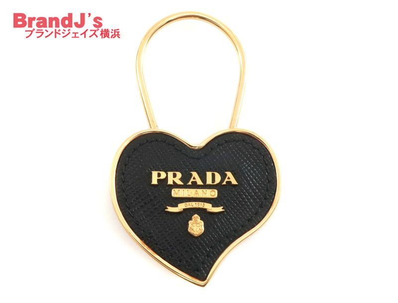 プラダ PRADA 1PP047 ハートモチーフ キーリング キーホルダー 黒 ブラック レザー ゴールド |33514