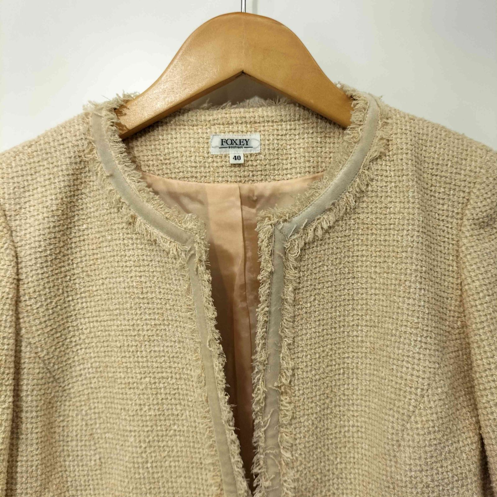 フォクシー FOXEY ノーカラーツイードジャケット レディース JPN：40 
