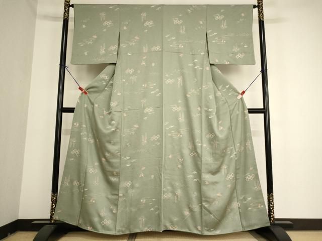 平和屋着物□上質な小紋 松皮菱花文 金彩 正絹 逸品 AABA1015ja