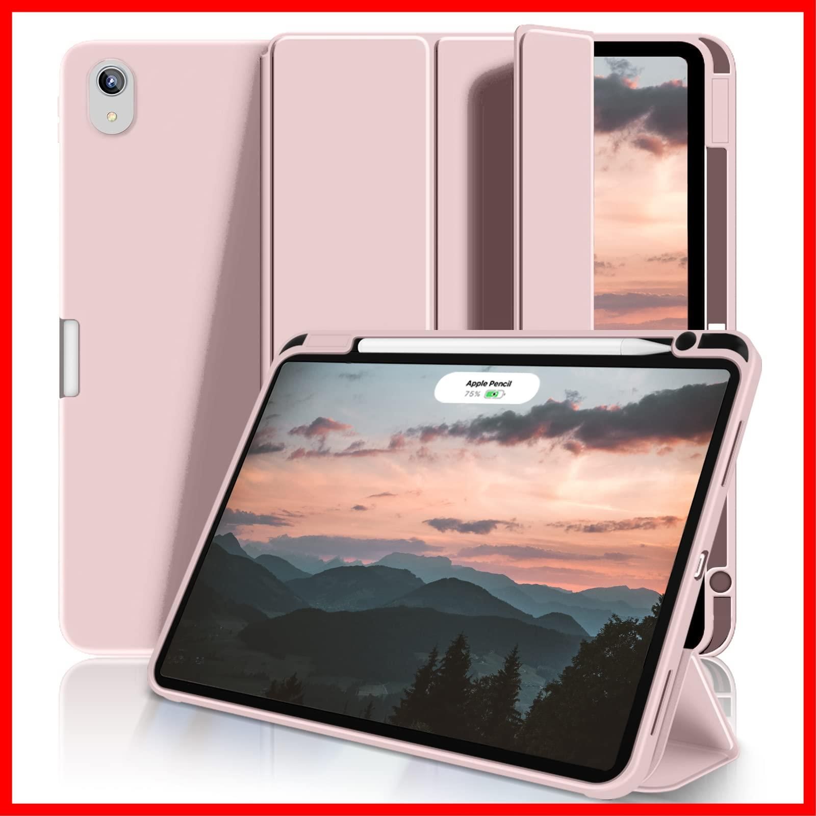 【数量限定】三つ折りスタンド(ピンク) 耐衝撃 軽量 薄型 TPU ソフト スマートカバー ワイヤレス充電対応 ペン収納・ホルダー付 Pencil2 Apple オートスリープ/ウェイク機能対応 カバー 2022/2020年