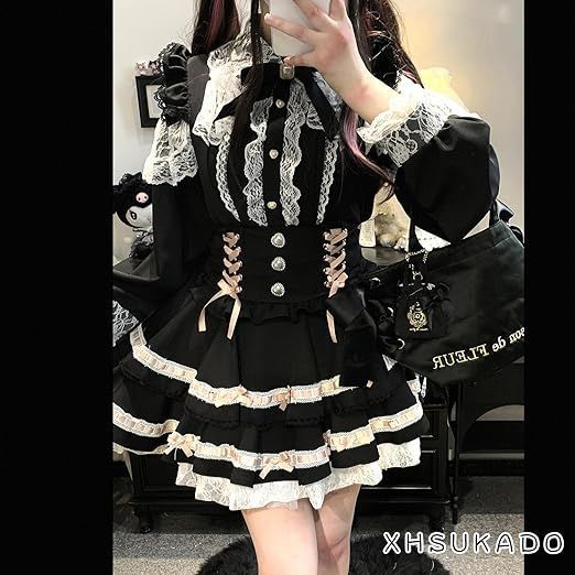 大人気❤️Liz ミニスカート　レース　地雷系　リボン　インナーレース Amazon.co.jp: [XHSUKADO] 地雷系 レースアップ