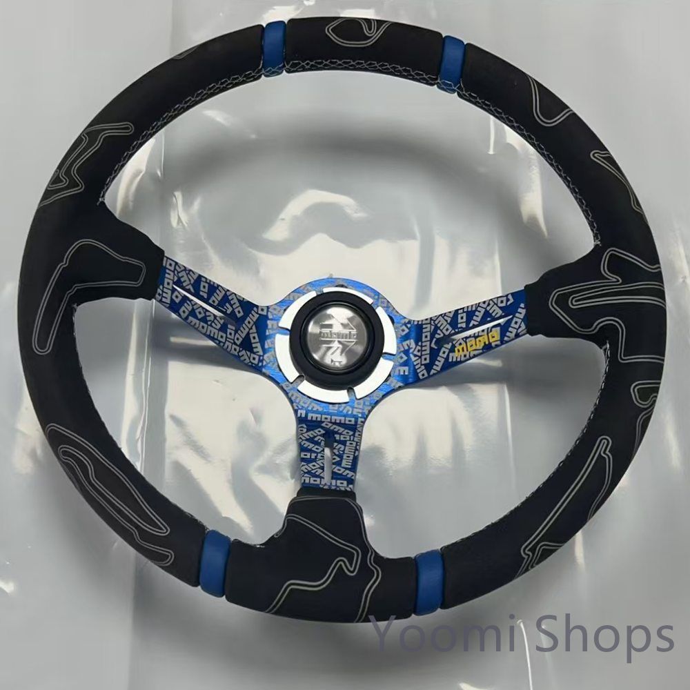 【新品未使用】MOMO モモ ステアリング ハンドル本体 スエード ULTRA ウルトラ 深い凹み 落書き 14インチ350MMクイックレリース レース race カスタム 車 競技 ブルー spucp12