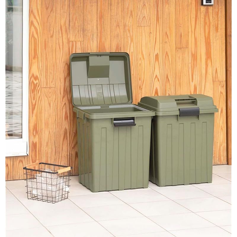 .co.jp TONBO 新輝合成 Shinki Gosei トンボ ゴミ箱 連結 ハンドル付 70リットル カーキグリーン 2個セット 幅49×奥行41.5×高さ62cm 蓋付き 分別 丈夫 屋外 ベランダ 大きい アウトドア 日本製