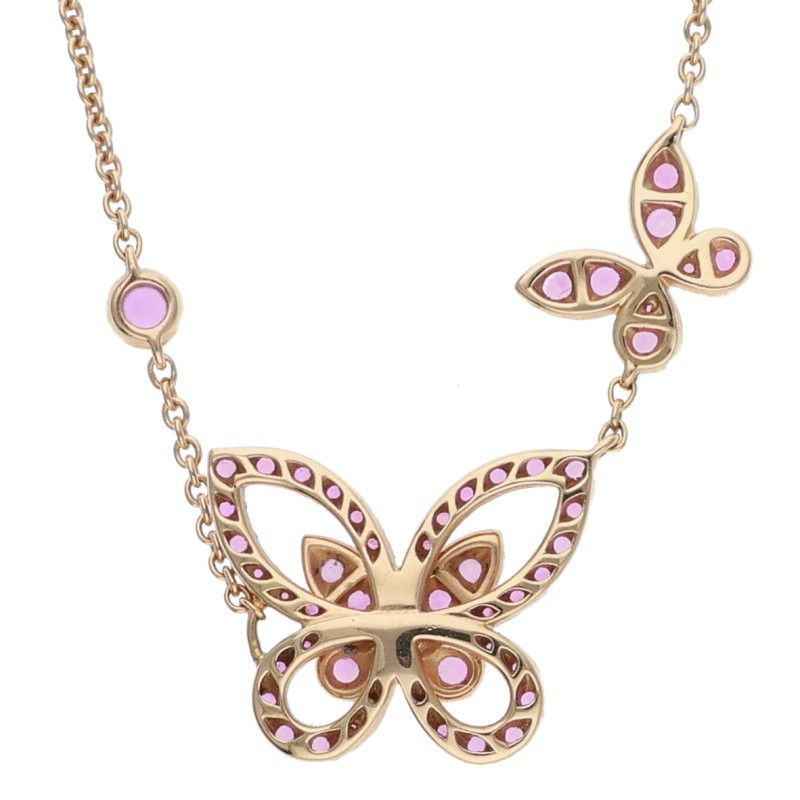 バタフライ　ピンクサファイア　ネックレス　K18PG グラフ ダブルバタフライ K18PGピンクサファイアネックレス メンズ