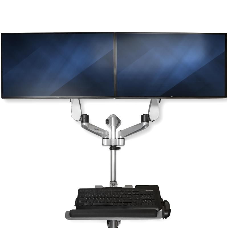 StarTech.com ウォールマウント昇降デスク/2面モニターアーム/高さ調節機能/キーボードトレイ、マウストレイ、マウスホルダー/2x 30インチVESA規格ディスプレイ対応 WALLSTSI2