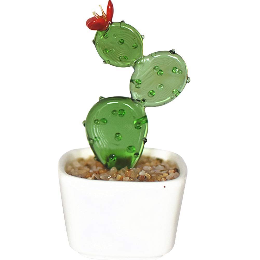 【新着商品】オーナメント 手作り ミニ植木鉢 人工植物 置物 玄関 インテリア 鉢植え 机 小物 オブジェ 飾り物 テーブル 装飾 工芸品 ガラスアート(サボテン) るり製 HIGHAWK