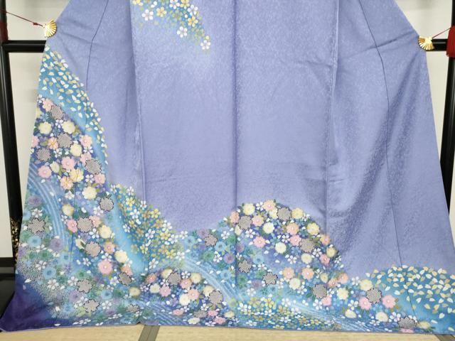 平和屋着物○訪問着 駒刺繍 舞花文 暈し染め 金彩 銀通し地