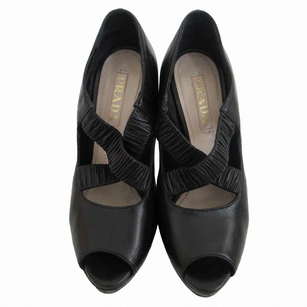 PRADA ブラック オープントゥ ハイヒール PRADA プラダ オープントゥ クロスストラップ ハイヒール