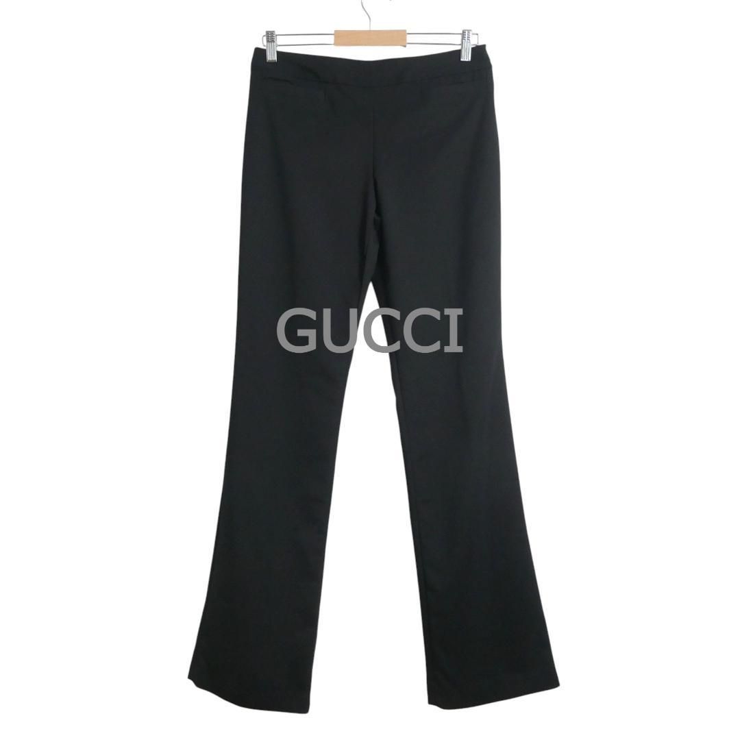 GUCCI グッチ サイズ44 トムフォード期 ダブルG 裾フ レーヨン×ナイロン フ パンツ スラックス 黒 ブラック レディース
