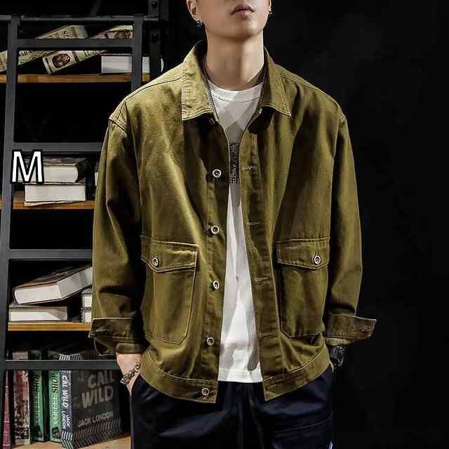 M 秋冬 コーデ メンズ 服 シンプル ファッション オシャレ 大人 かっこいい 大きいサイズ ストリート 紳士服 ソフト コットン デニムジャケット ワークジャケット トップス