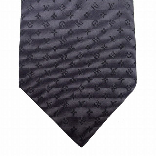 極美品 2019年製 ルイヴィトン LOUIS VUITTON クラヴァット ミニ モノグラム柄 ネクタイ 7.5CM シルク ジャガード 総柄 レギュラータイ 共裏 ダークグレー/K34/メンズ/YM2