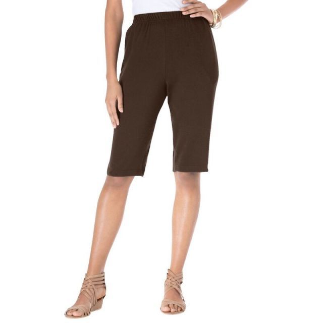 【送料無料】 ロアマンズ レディース ハーフパンツ・ショーツ ボトムス Roaman's Women's Plus Size Petite Soft Knit Bermuda Short Chocolate