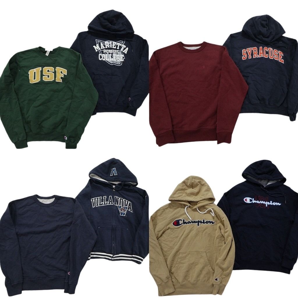 古着卸 チャンピオン Champion スウェット 8枚セット メンズ XS S フルジップ アーチロゴ カレッジ風 古着 NC1006