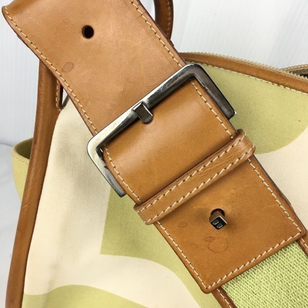 BALLY/バリー☆キャンバス×レザー ショルダーバッグ【ベージュ×ライム