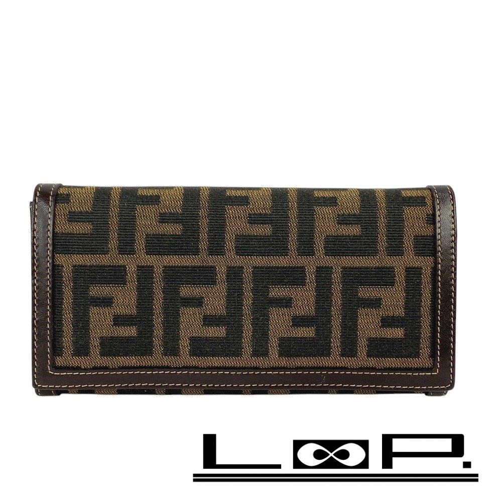 ◇SALE◇ □美品□ フェンディ 長財布 ズッカ ブラウン レザー