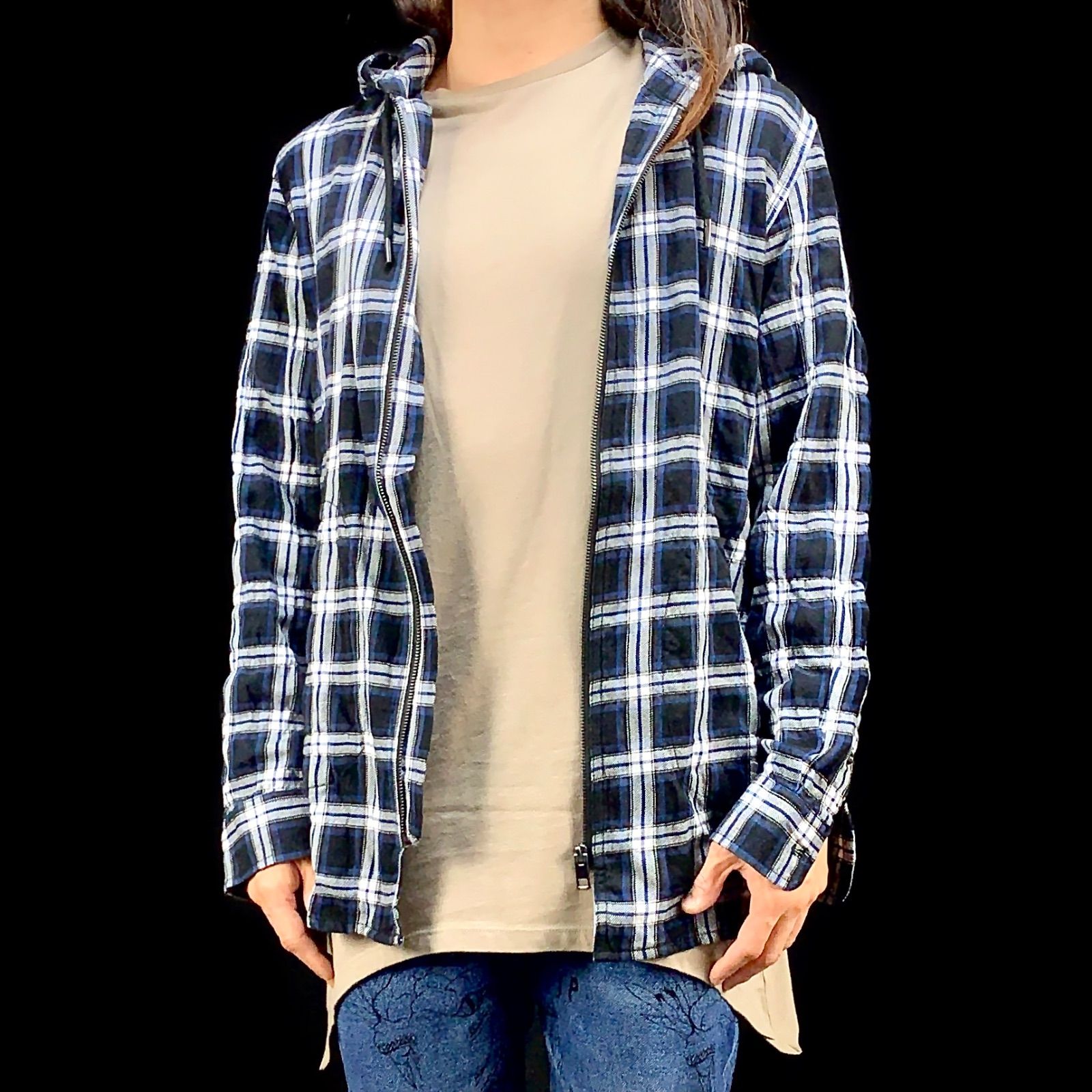 DIESEL ディーゼル ジップアップ フード チェック フラン ネルシャツ 