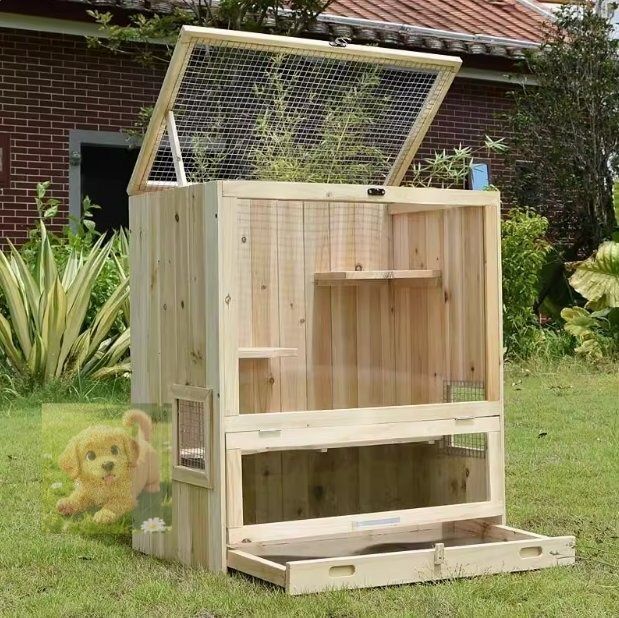 爬虫類 小動物 ゴールデンハムスター ハムスターケージ 飼育ケース ケース ハウス 小屋 木製 前開き 透明 通気 組立式 天板開閉