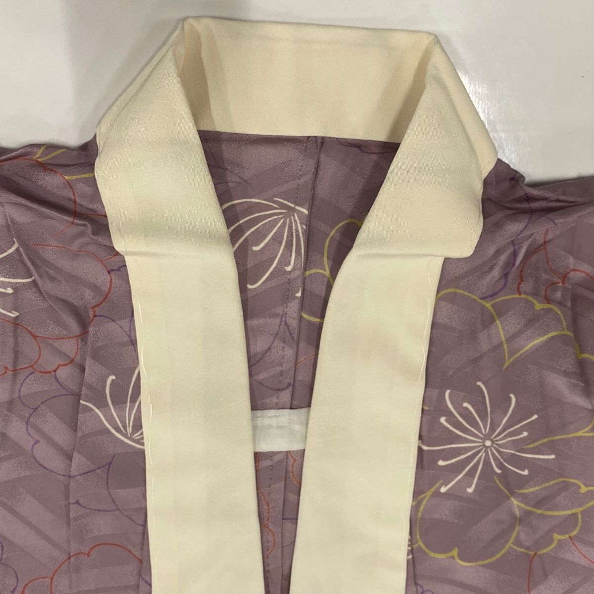 長襦袢 身丈125cm 裄丈62cm S 花 地紋 灰紫 正絹 下りる 美品 秀品  
