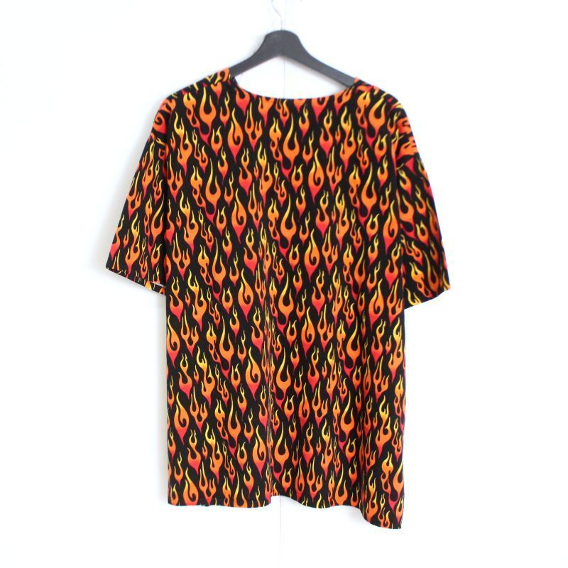 90s vintage Uniform City ファイヤーパターン Vネック 半袖T
