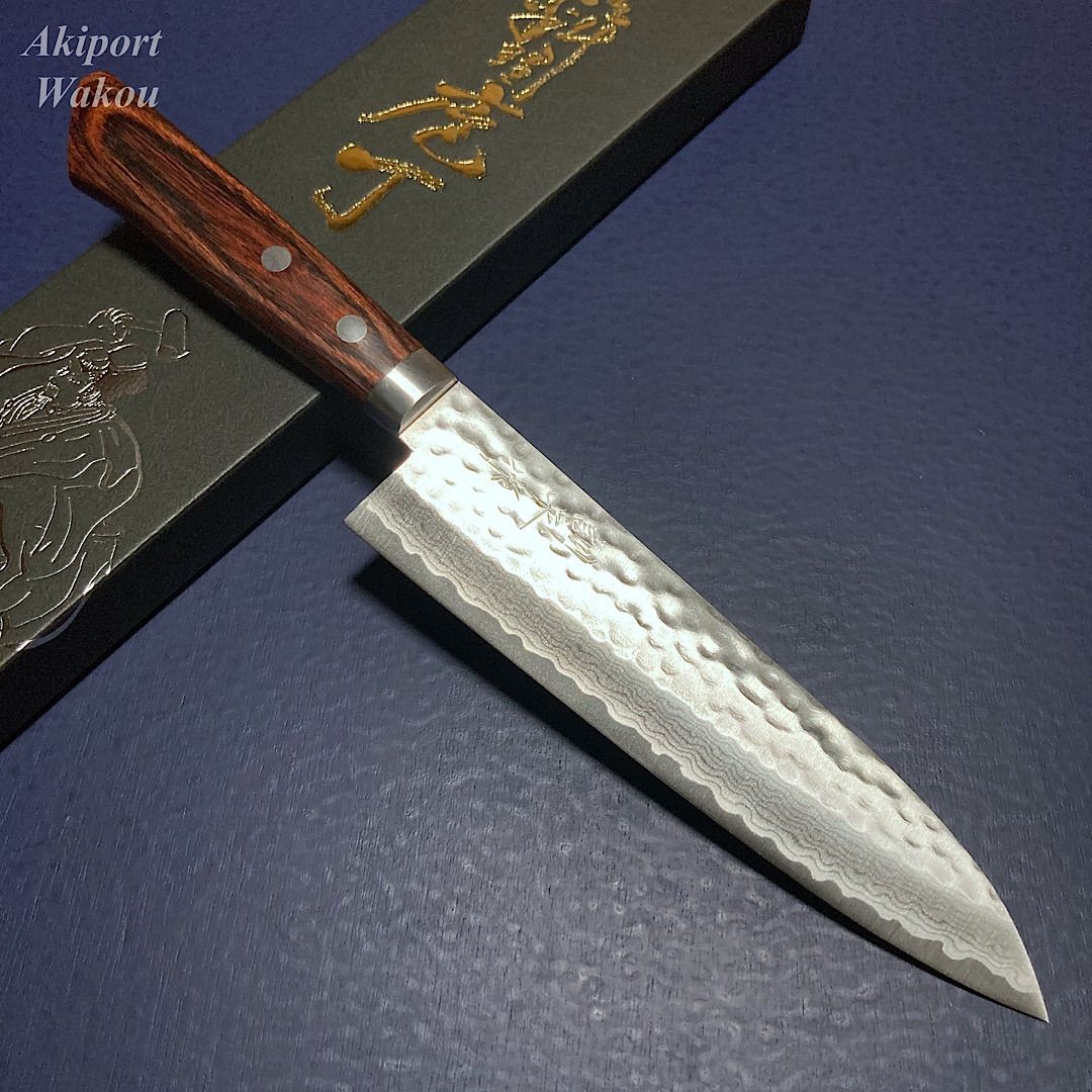 訓平作 菜切 包丁 165mm 刻流 槌目ダマスカス V金10号 紺