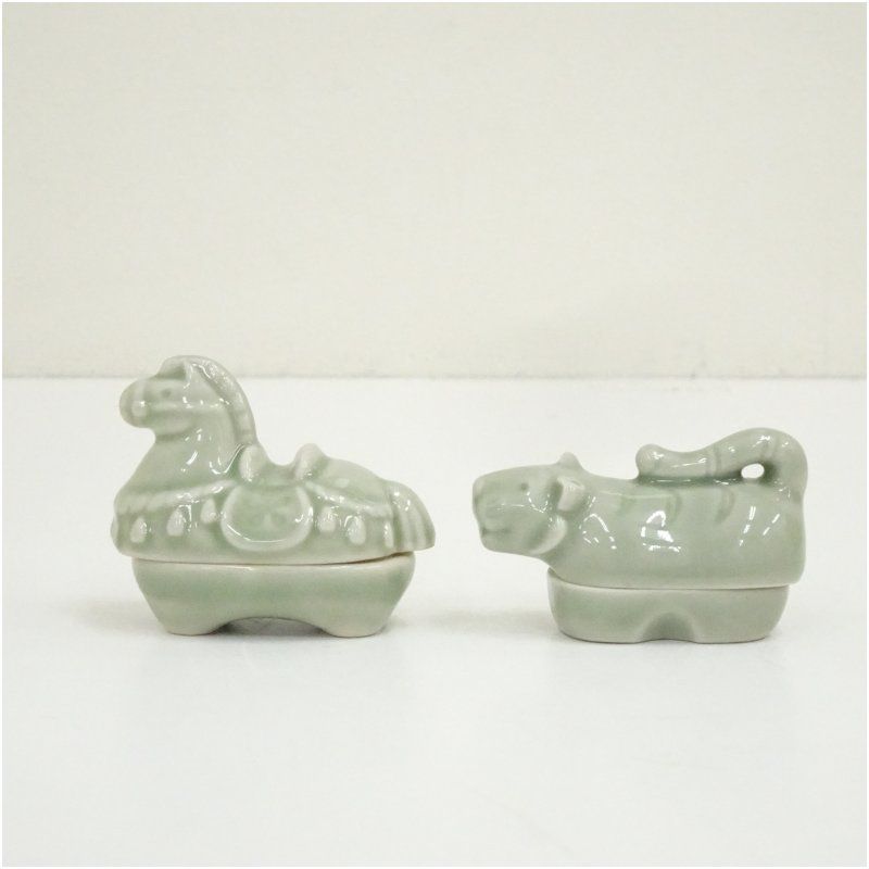 2025新入荷 青磁干支香合 午・寅・未 3種 茶道具 茶道 香道 香道具 おしゃれ 工芸品
