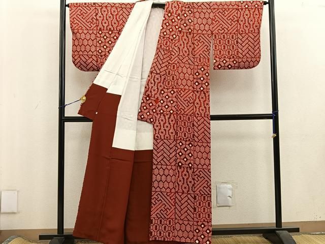 平和屋着物□上質な小紋 総絞り 幾何学文様 正絹 逸品 DAAU4978qp