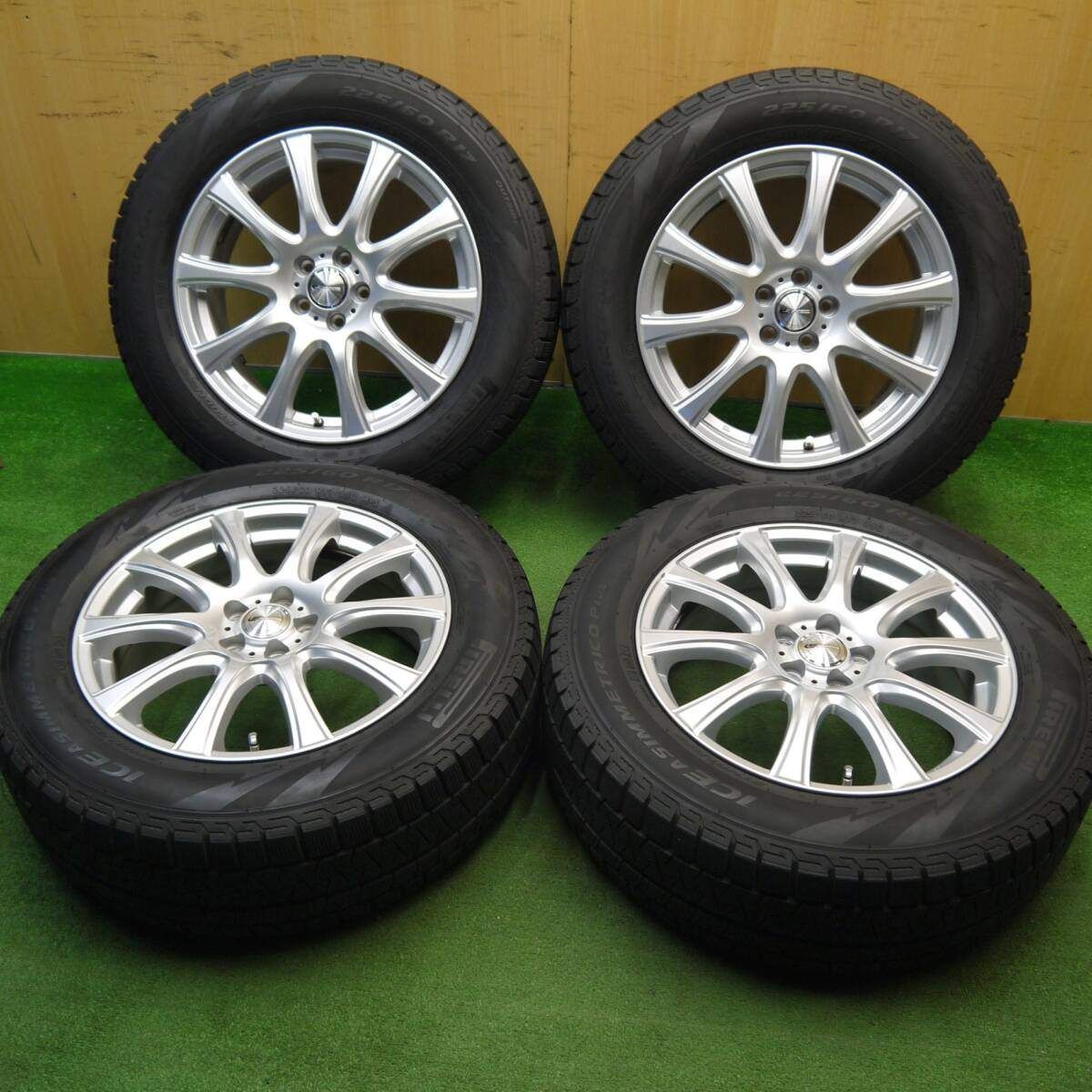 バリ溝 キレイ 8.5分 フォレスター 等 225 60R17 スタッドレス ピレリ アイスアシンメトリコ プラス LAUFBAHN ラウフバーン 17インチ PCD100 5H 5031203Hス